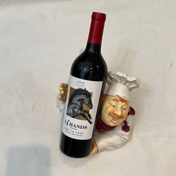 Pampered Italian Chef Wine Bottle Holder Ceramic Bust Red Neck Scarf White Hat - Picture 1 of 14